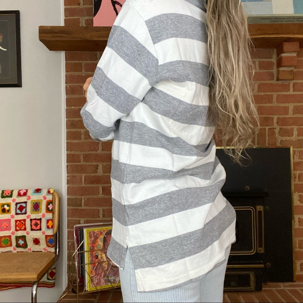 Y2K Gap Oversized Horizontal Striped Boyfriend Henley Long Sleeve Pullov… - Picture 3 of 16